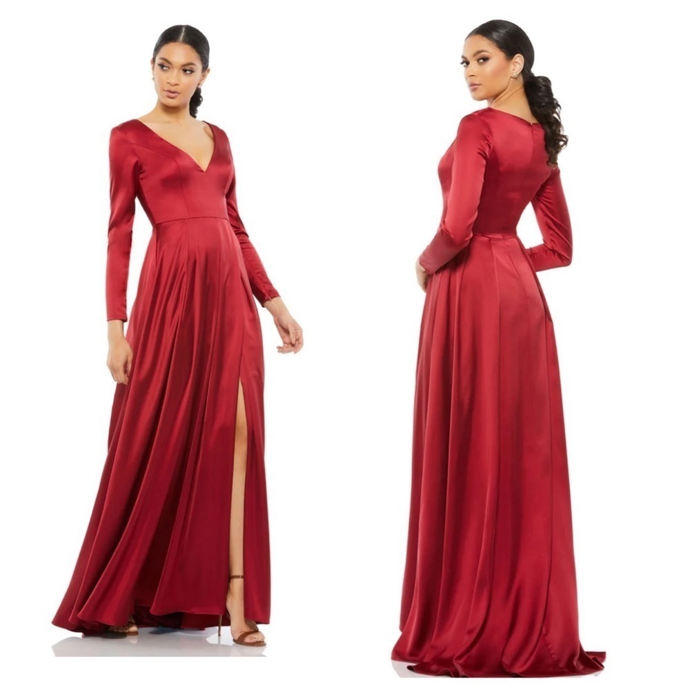 Mac Duggal Red Satin Long Sleeve Satin Formal Prom Pageant Gown Dress Size 8 NWT